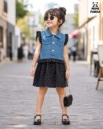 Luxury Denim Jacket & Polka Dot Dress Set for Girls - Image 5