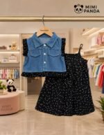 Luxury Denim Jacket & Polka Dot Dress Set for Girls - Image 6
