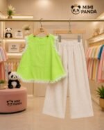Lime Green Sleeveless Top & Cotton Palazzo Co-Ord Set - Image 5