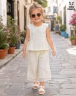 Elegant Ivory Cotton Co-Ord Set with Lace Collar - Image 6