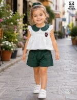 Peter Pan Collar Top & Forest Green Shorts Co-Ord Set - Image 6
