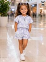 Premium Girls Lavender Tie-Dye Co-Ord Set with Foil Print Shorts - Image 5