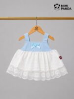 Premium Girls Sky Blue Lace Peplum Top & Bubble Shorts Co-Ord Set - Image 2