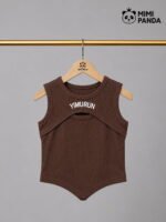 Girls Ribbed Cut-Out Tank Top & Distressed Denim Shorts Co-Ord Set - Image 2