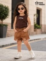 Girls Ribbed Cut-Out Tank Top & Distressed Denim Shorts Co-Ord Set - Image 5