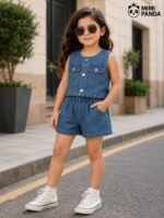 Premium Girls Denim Waistcoat & Denim Shorts Co-Ord Set - Image 4