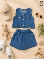 Premium Girls Denim Waistcoat & Denim Shorts Co-Ord Set - Image 5