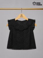 Elegant Black Crochet Lace Top & Shorts Co-Ord Set - Image 2