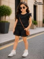 Elegant Black Crochet Lace Top & Shorts Co-Ord Set - Image 4