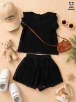 Elegant Black Crochet Lace Top & Shorts Co-Ord Set - Image 5