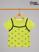 Lime Green Printed Top & Denim Shorts Co-Ord Set - Image 2