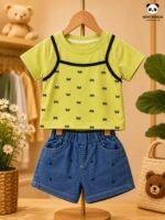 Lime Green Printed Top & Denim Shorts Co-Ord Set - Image 4