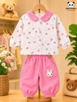 Bunny Print Shirt & Pink Jogger Pants Co-Ord Set - Image 4
