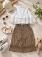 Luxe Layered Lace Top with Embroidered Wide-Leg Pants Co-Ord Set for Girls - Image 6
