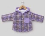 Galaxy Plaid Hooded Shirt with Star Embroidered Wide-Leg Denim Co-Ord Set for Girls - Image 2