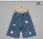 Galaxy Plaid Hooded Shirt with Star Embroidered Wide-Leg Denim Co-Ord Set for Girls - Image 3