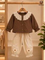 Heritage Peter Pan Collar Top with Floral Jogger Pants Co-Ord Set for Girls - Image 5