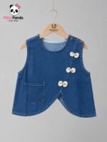 Elegant Denim Co-ord Set with Floral Puff Sleeve Top for Girls - Image 3