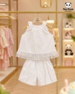 Premium White Embroidered Cotton Co-ord Set for Girls - Image 5