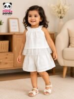 Premium White Embroidered Cotton Co-ord Set for Girls - Image 6