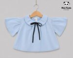 Elegant Sky Blue Bow Top & Black Pleated Skirt Co-ord Set for Girls - Image 2