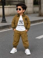 Luxe Urban Cargo 3-Piece Co-ord Set for Boys – Camel Gold Edition - Image 9