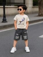 Luxe Dino Summer Co-ord Set for Kids – Blush Pink Edition - Image 7