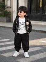 Luxe Midnight Cargo 3-Piece Co-ord Set for Boys – Black Edition - Image 3