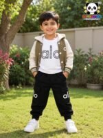 Luxe Varsity Active 3-Piece Co-ord Set for Boys – Olive Cream Edition - Image 6