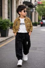 Mimi Panda Luxe Urban Cargo 3-Piece Co-ord Set for Boys – Camel Edition - Image 6