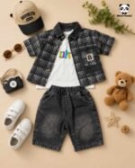 Mimi Panda Luxe Summer Denim 3-Piece Co-ord Set for Boys – Blue Edition - Image 8