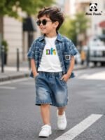 Mimi Panda Luxe Summer Denim 3-Piece Co-ord Set for Boys – Blue Edition - Image 6